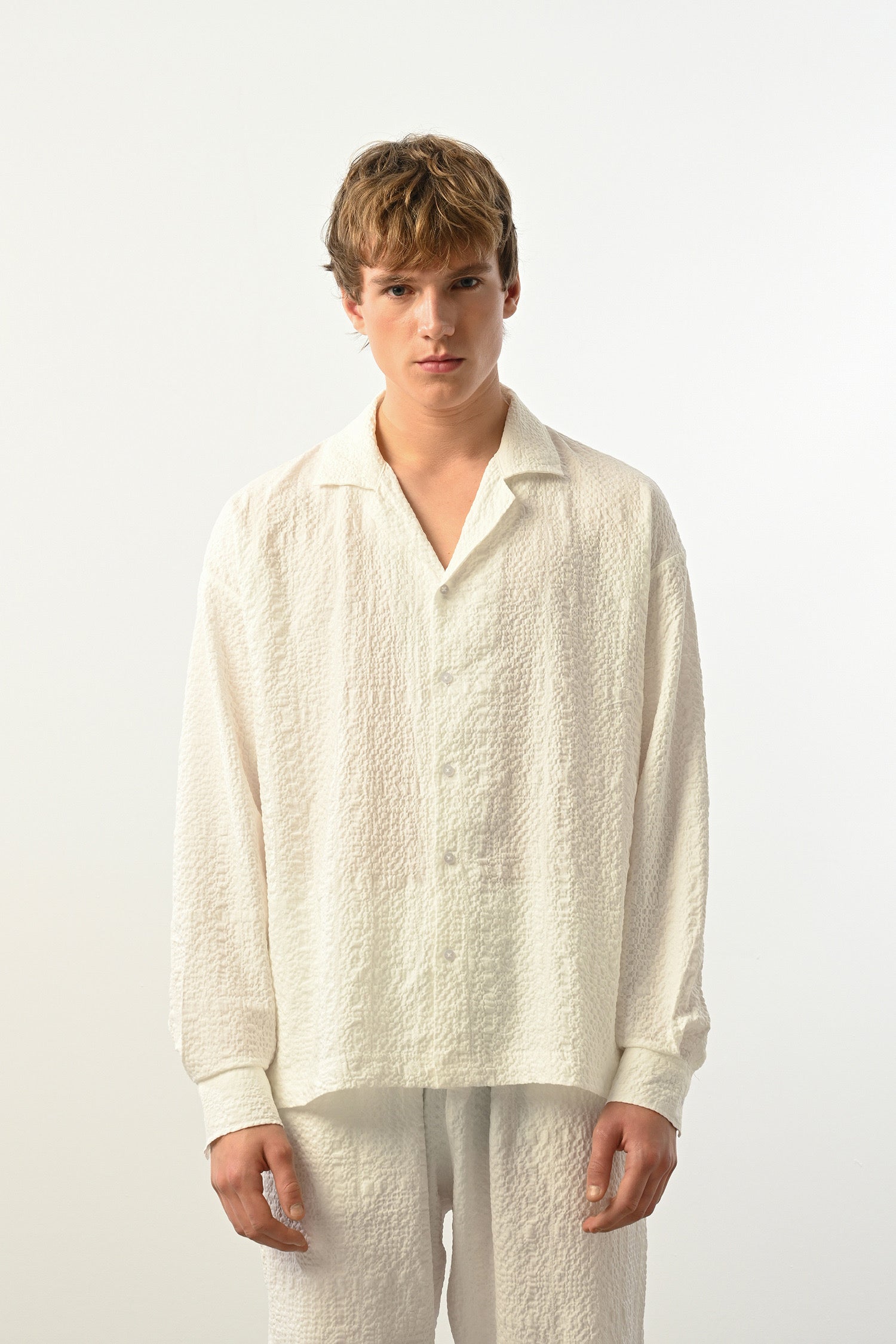 Men's Oversized Shirt Made of Aerobin Fabric with V-Neck