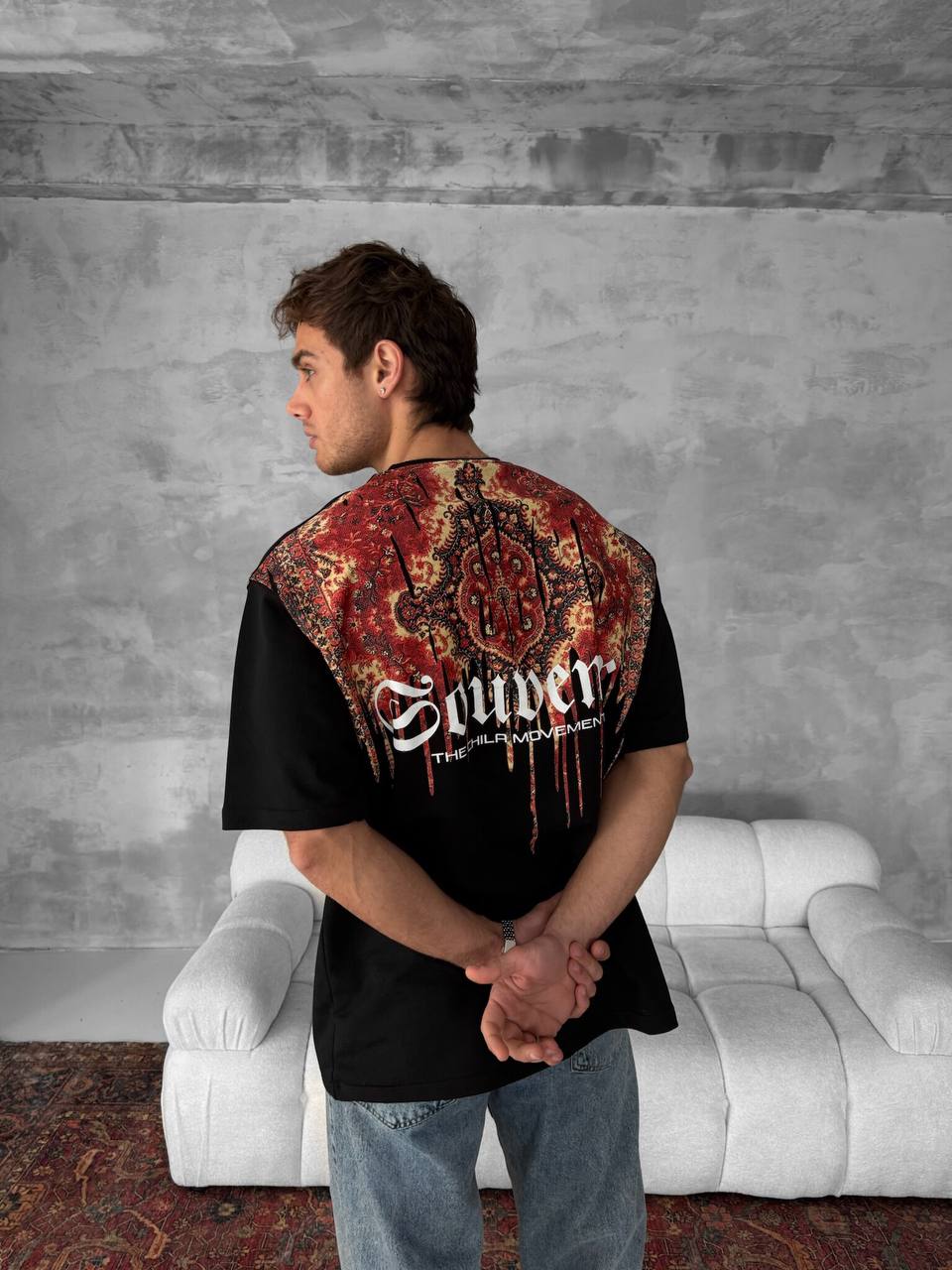 Men's Back Print Cotton T-Shirt / Souven Tapestry Graphic Tee
