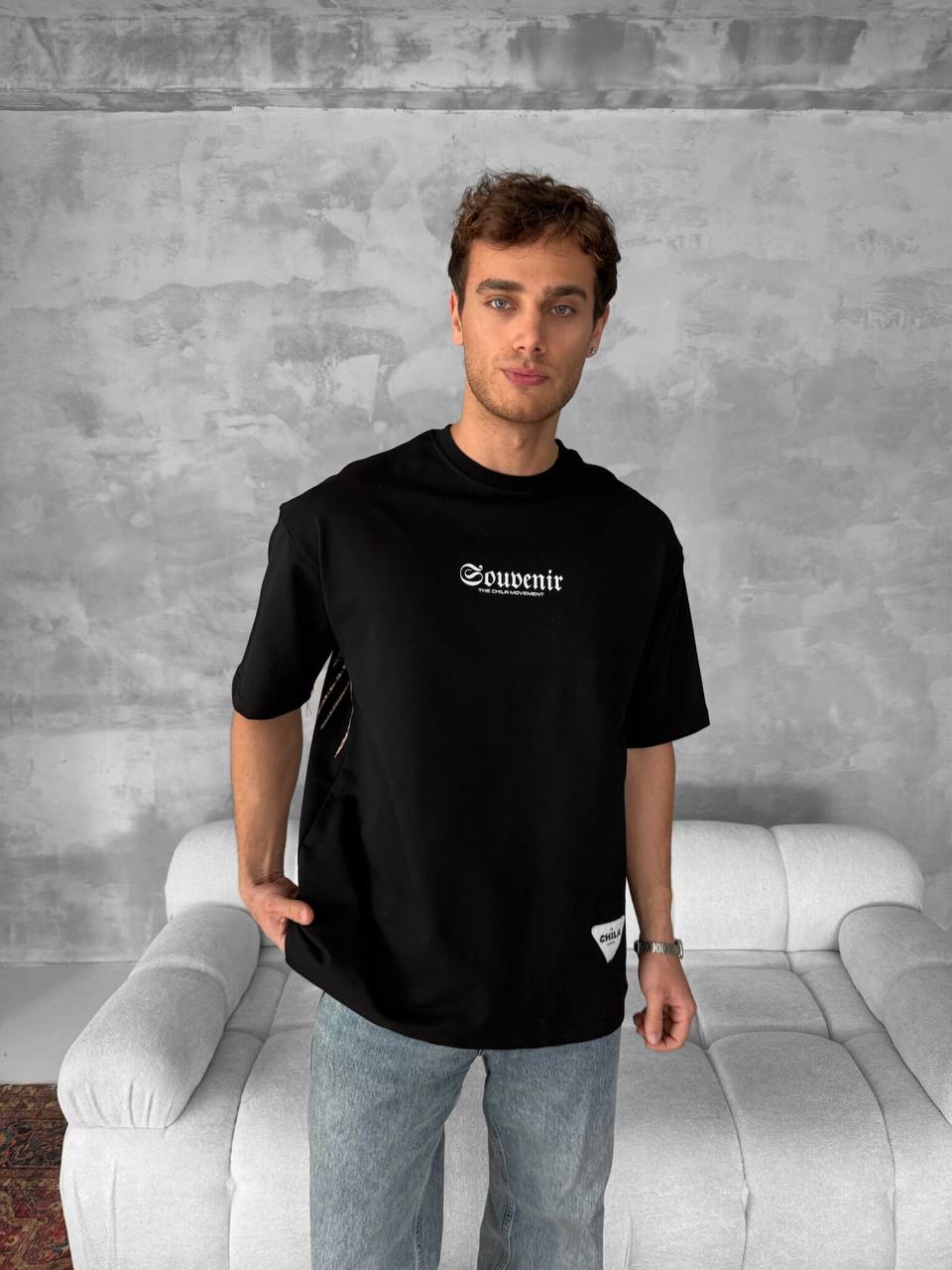 Men's Back Print Cotton T-Shirt / Souven Tapestry Graphic Tee