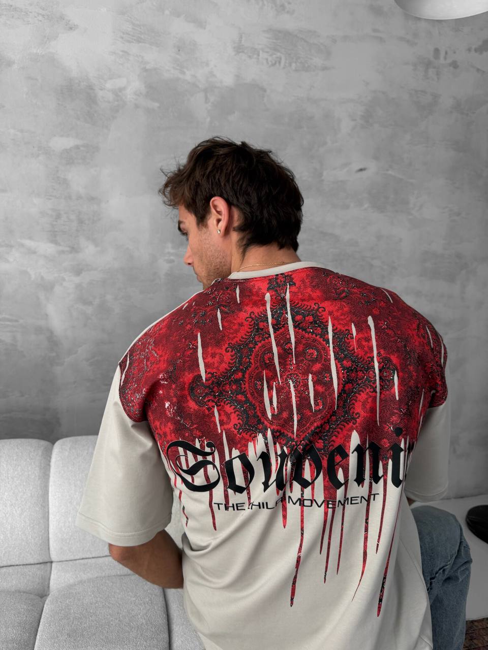 Men's Back Print Cotton T-Shirt / Souven Tapestry Graphic Tee