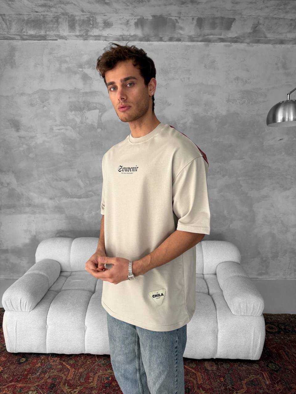 Men's Back Print Cotton T-Shirt / Souven Tapestry Graphic Tee