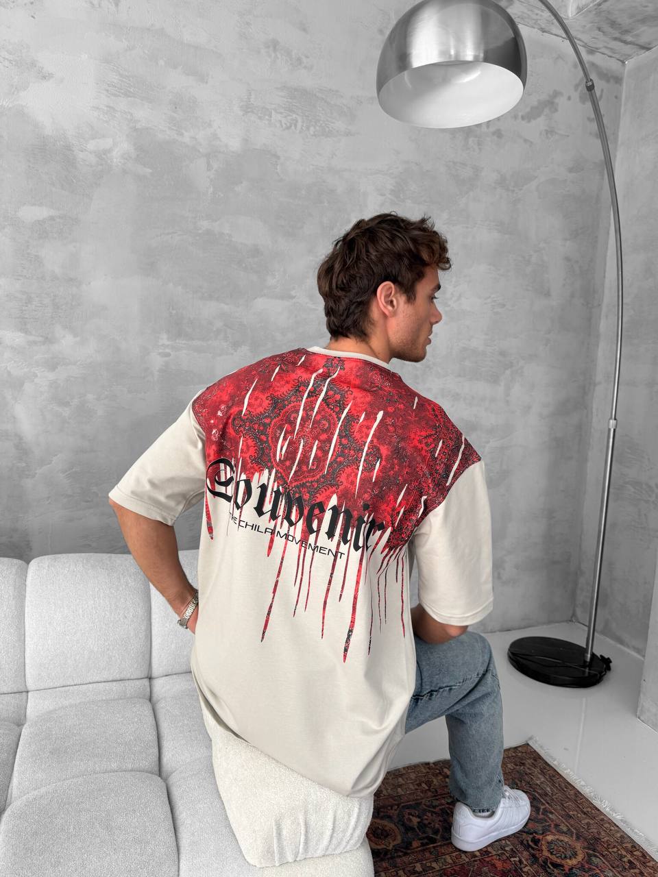 Men's Back Print Cotton T-Shirt / Souven Tapestry Graphic Tee