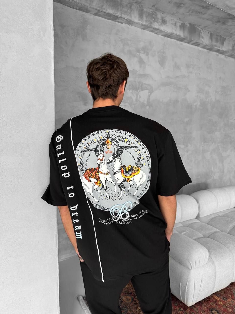 Men's Cotton T-Shirt with Detailed Back Print / Horse & Rider Graphic Tee