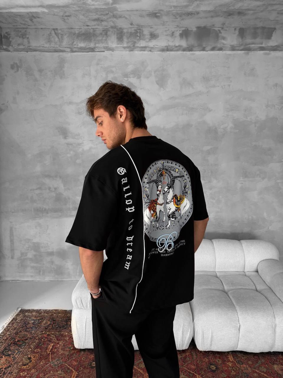 Men's Cotton T-Shirt with Detailed Back Print / Horse & Rider Graphic Tee.
