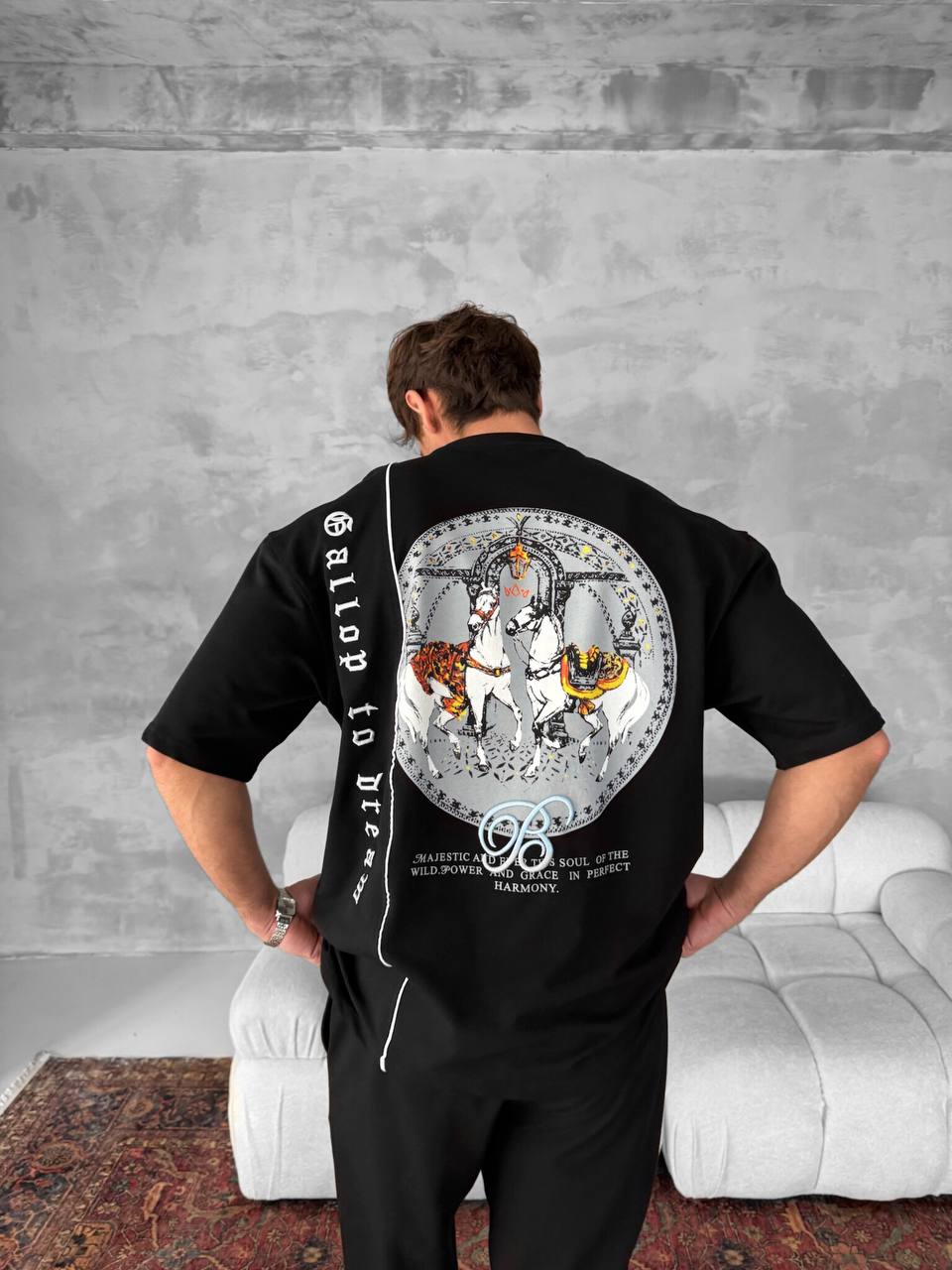 Men's Cotton T-Shirt with Detailed Back Print / Horse & Rider Graphic Tee