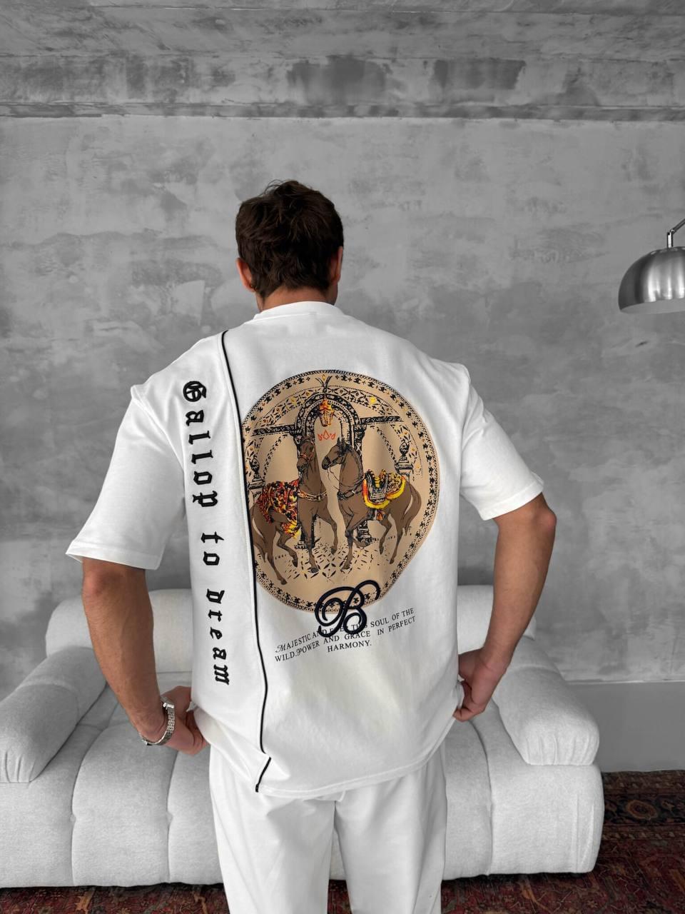 Men's Cotton T-Shirt with Detailed Back Print / Horse & Rider Graphic Tee.