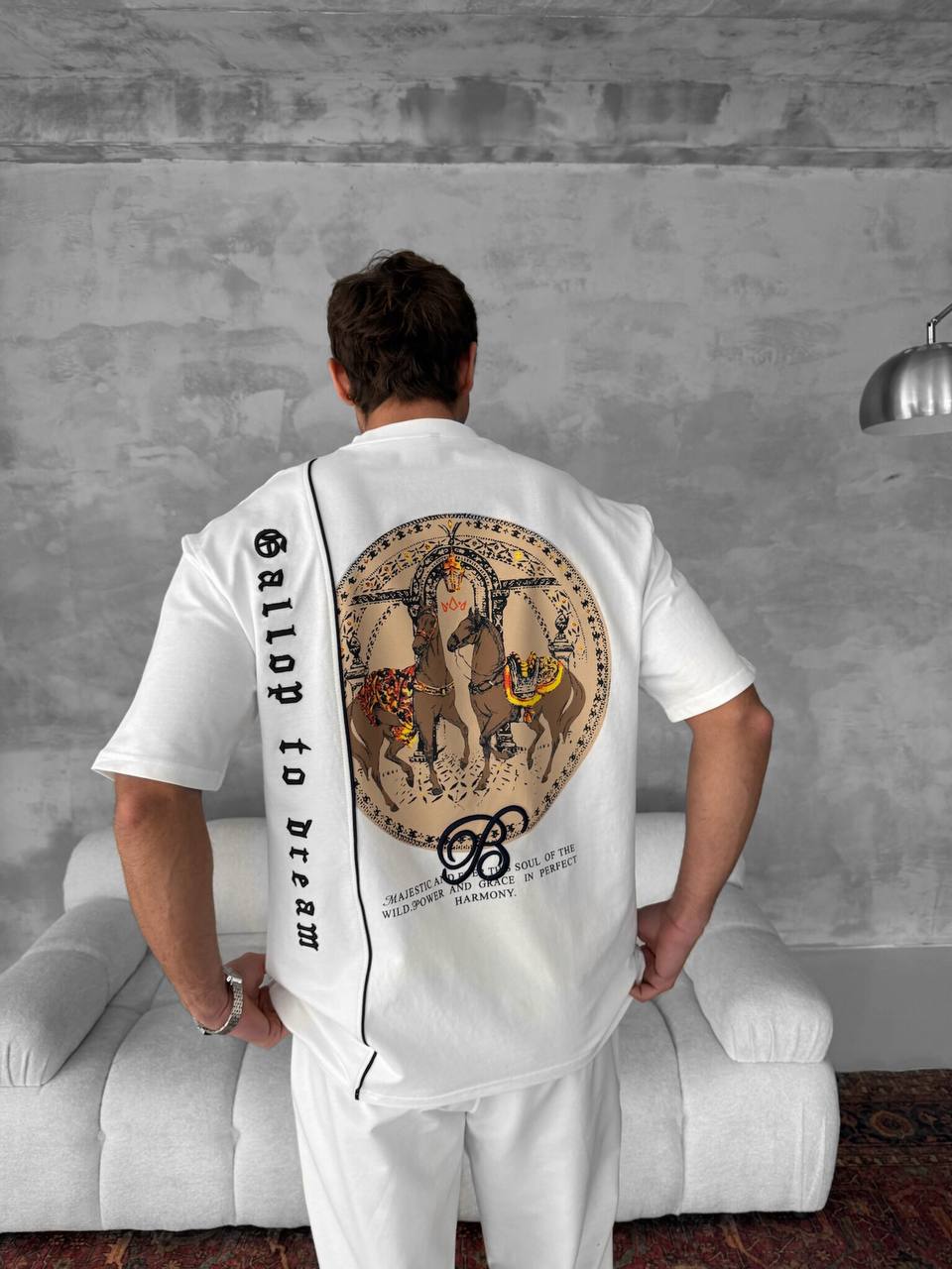 Men's Cotton T-Shirt with Detailed Back Print / Horse & Rider Graphic Tee