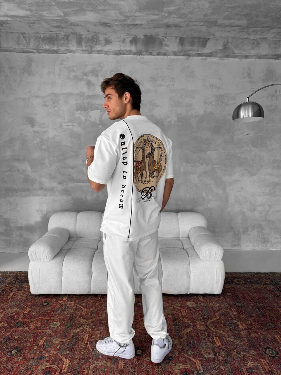 Men's Cotton T-Shirt with Detailed Back Print / Horse & Rider Graphic Tee.
