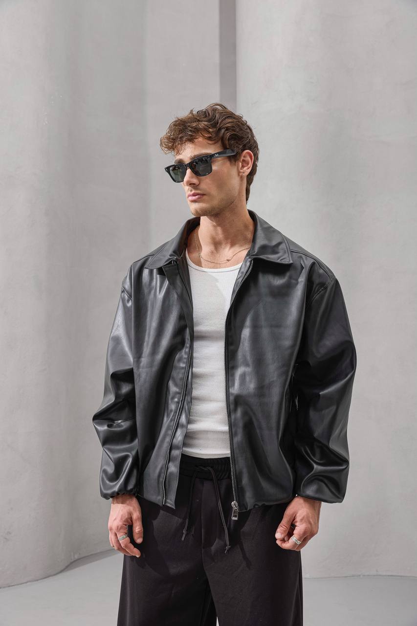 Men’s Faux Leather Oversized Zip Jacket