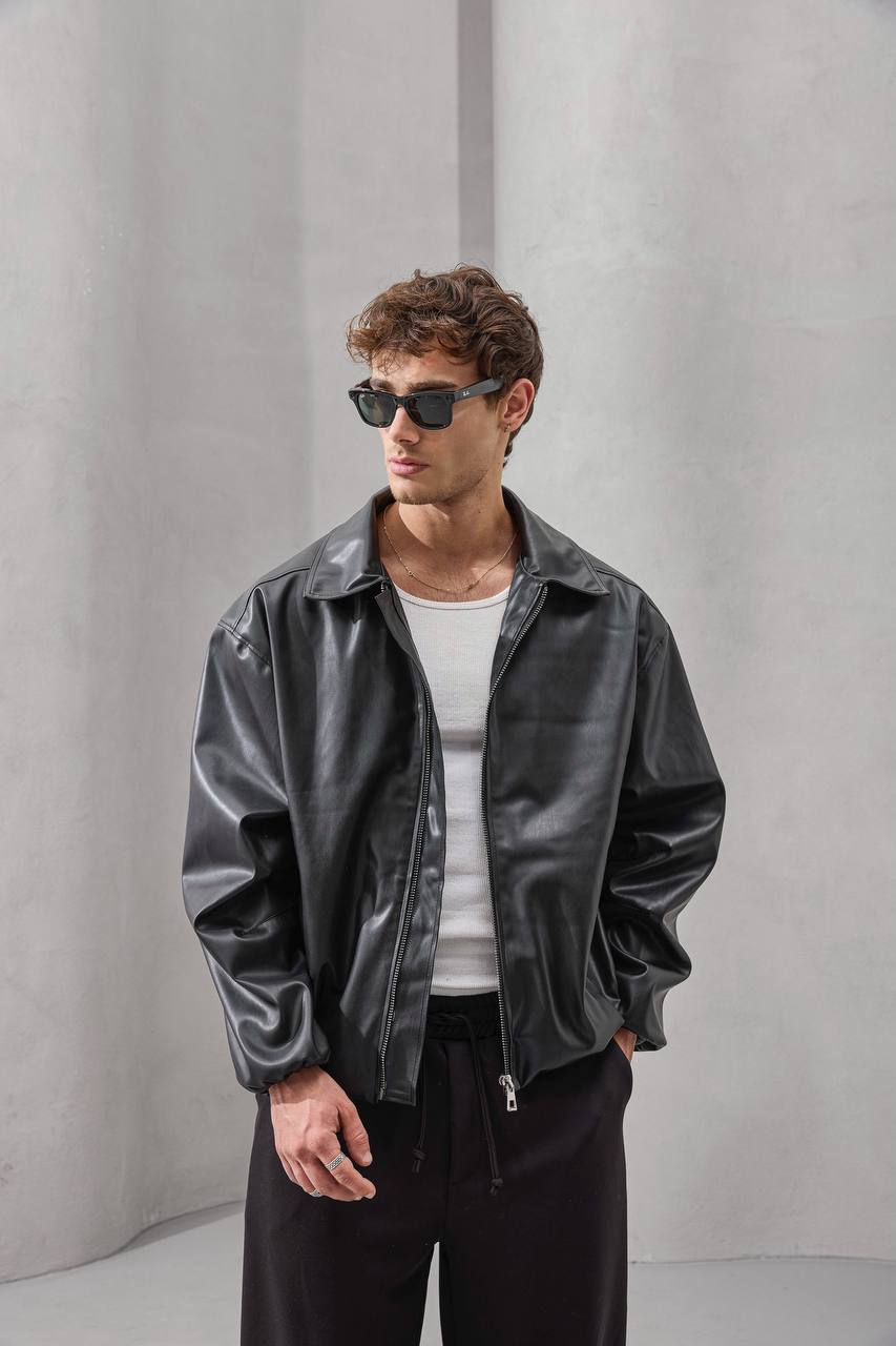 Men’s Faux Leather Oversized Zip Jacket