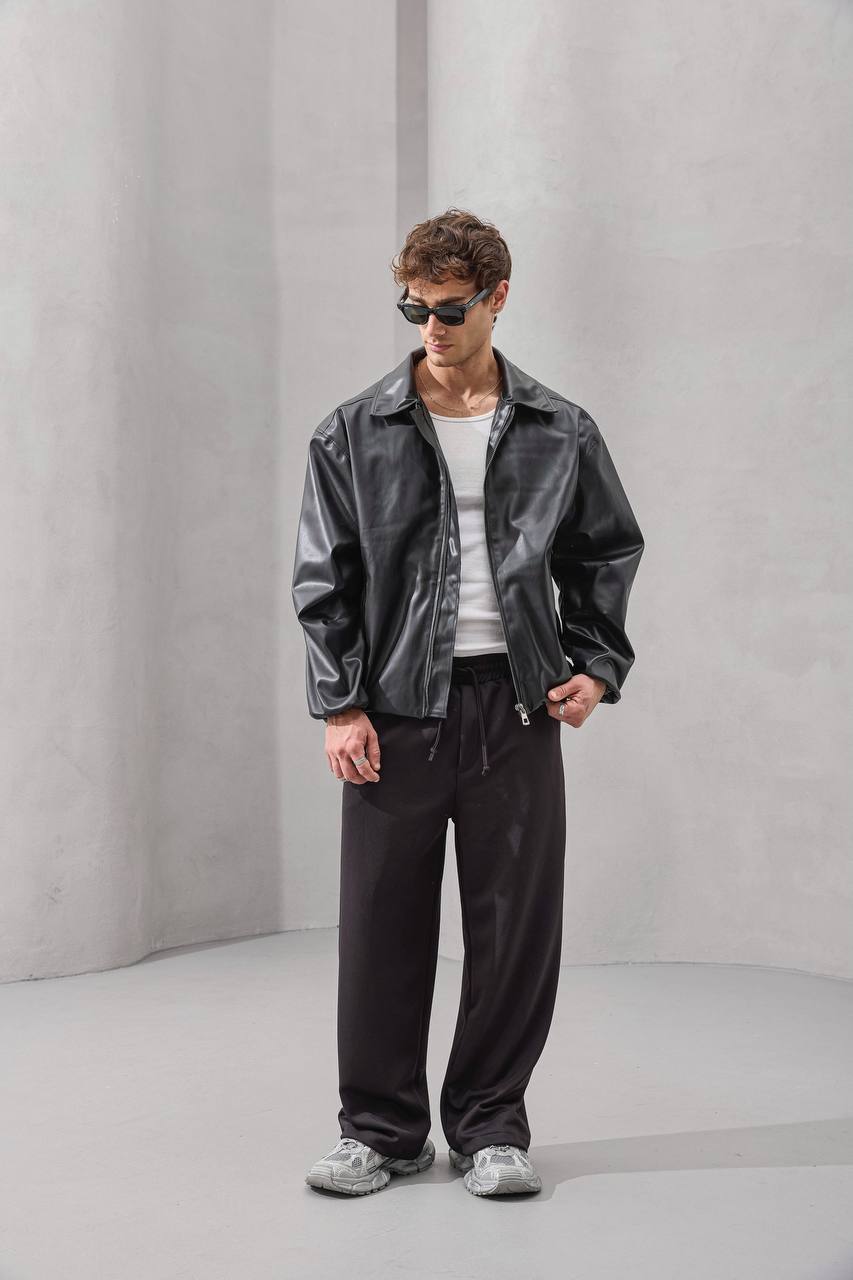 Men’s Faux Leather Oversized Zip Jacket