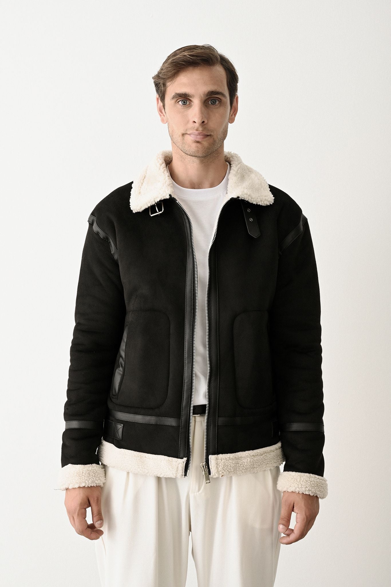 Stylish Faux Leather Bomber Jacket