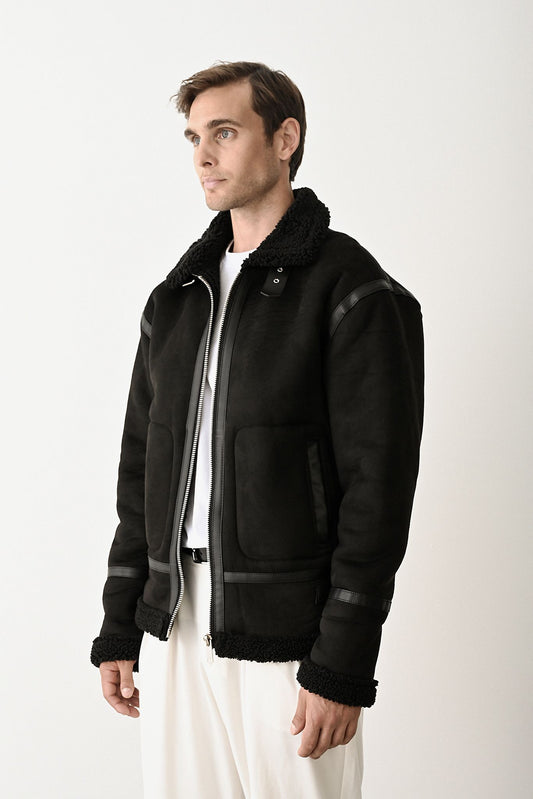 Stylish Faux Leather Bomber Jacket