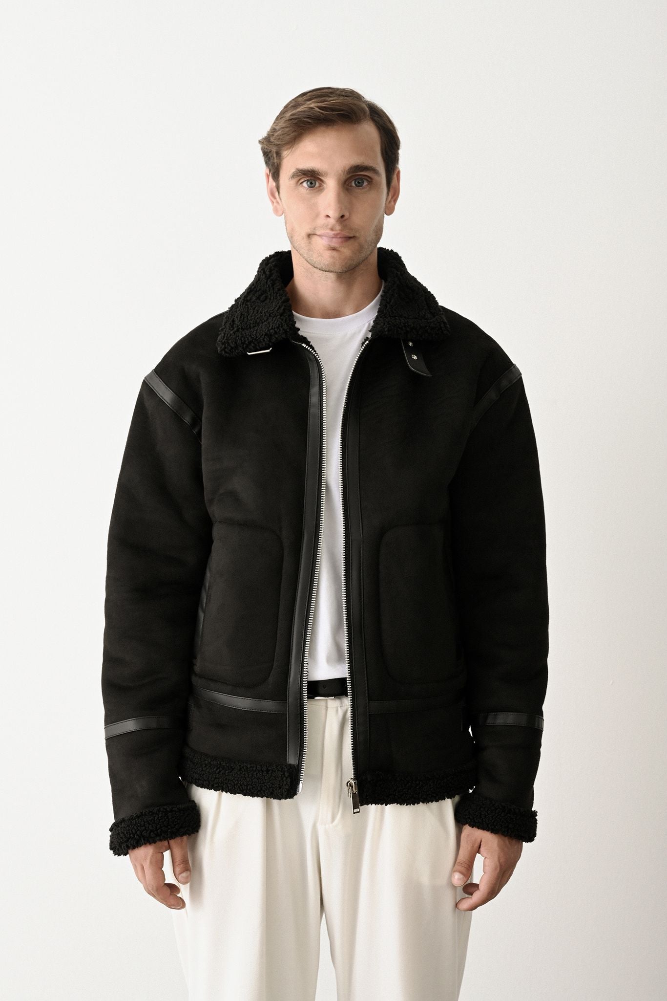 Stylish Faux Leather Bomber Jacket