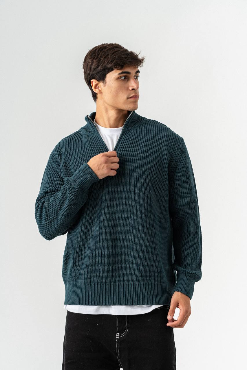 Men’s Half-Zip Ribbed Knit Sweater