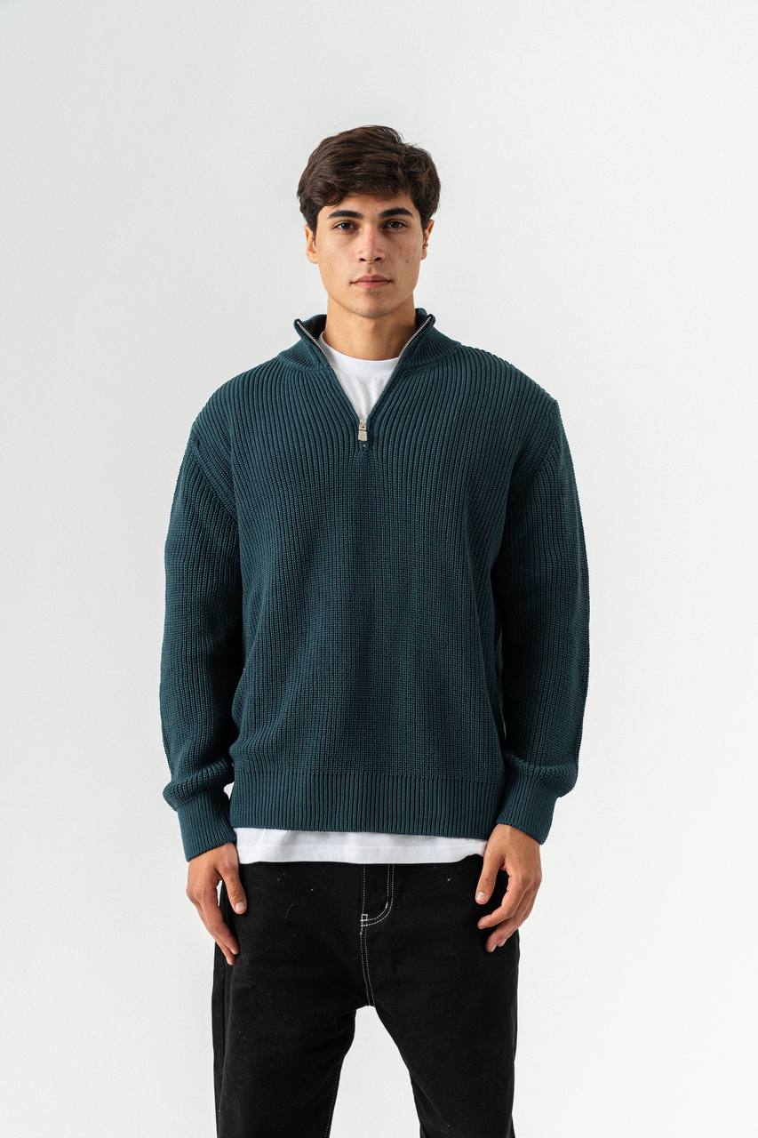 Men’s Half-Zip Ribbed Knit Sweater