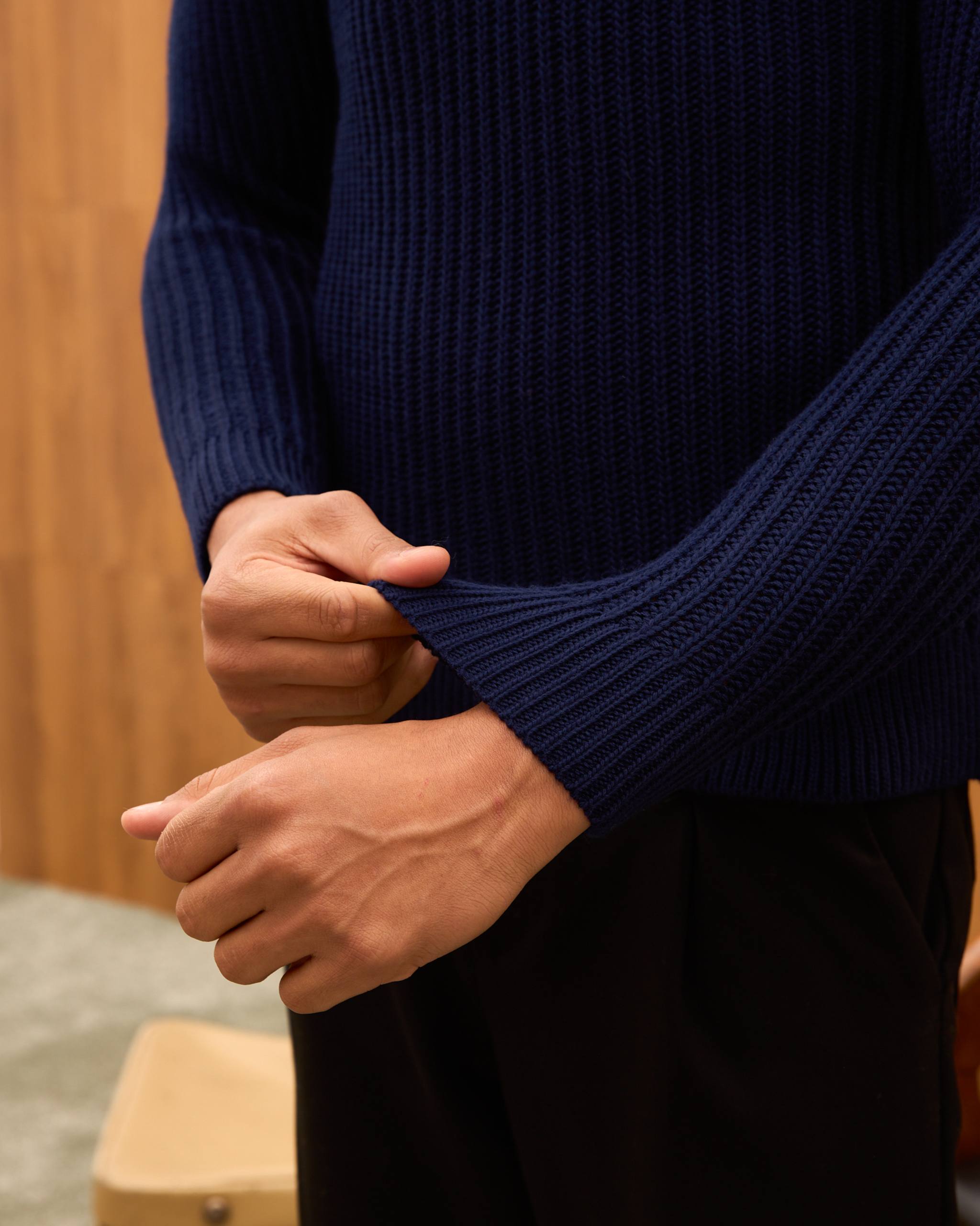 Men's Mock Neck Ribbed Knit Sweater - Tailored Fit Minimalist Luxury Pullover