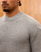 Men's Mock Neck Ribbed Knit Sweater - Tailored Fit Minimalist Luxury Pullover