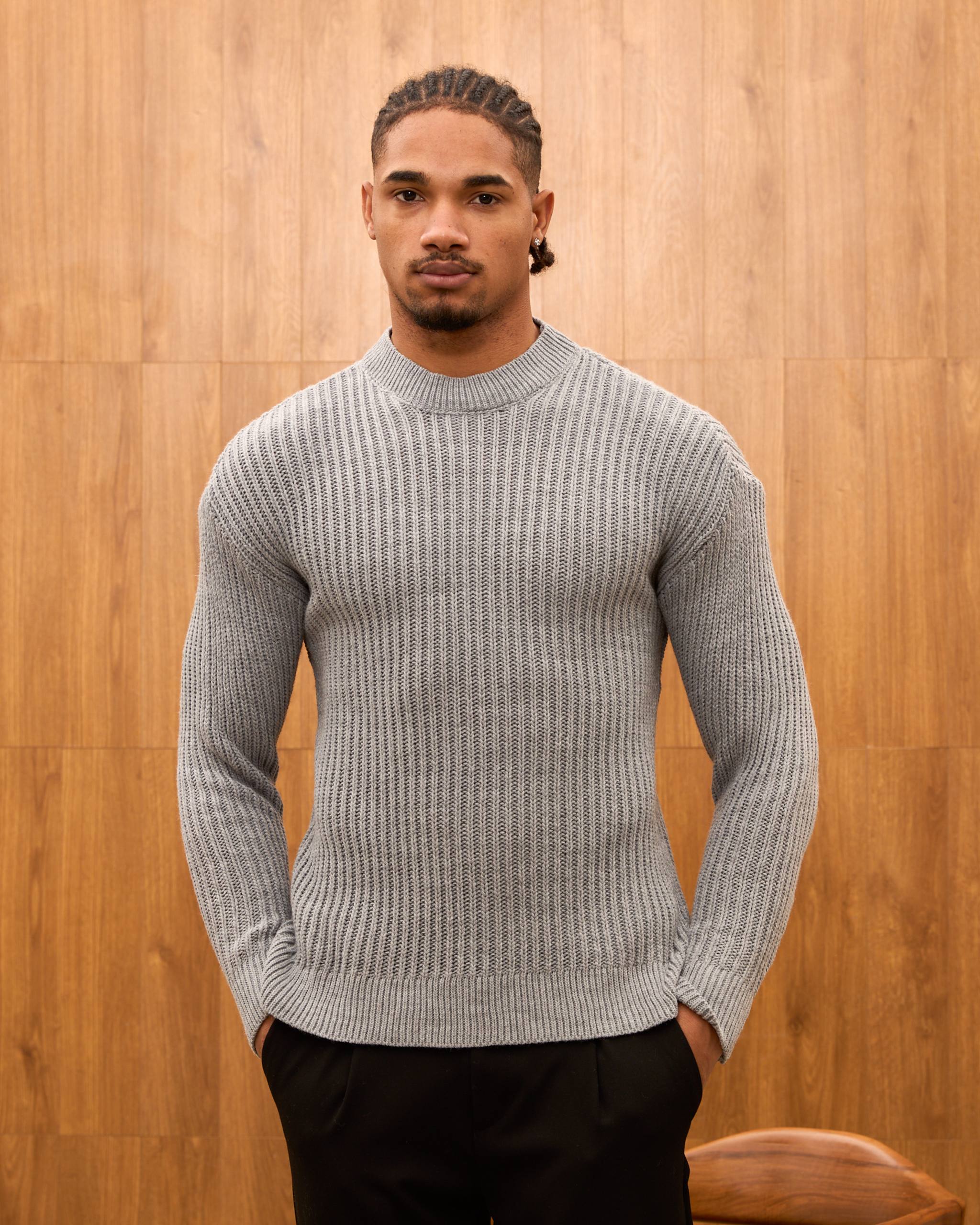 Men's Mock Neck Ribbed Knit Sweater - Tailored Fit Minimalist Luxury Pullover