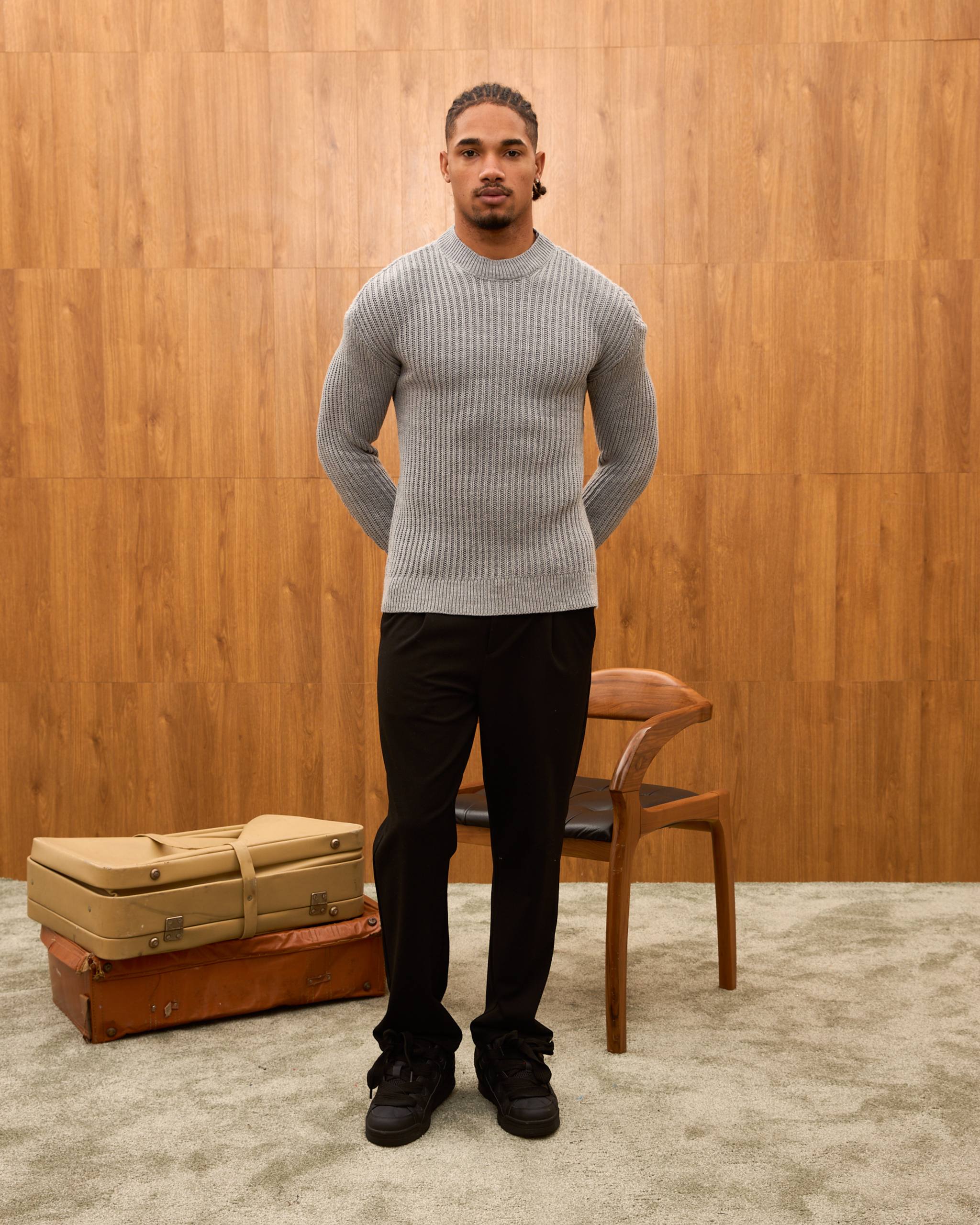 Men's Mock Neck Ribbed Knit Sweater - Tailored Fit Minimalist Luxury Pullover