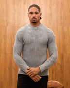 Men's Mock Neck Ribbed Knit Sweater - Tailored Fit Minimalist Luxury Pullover