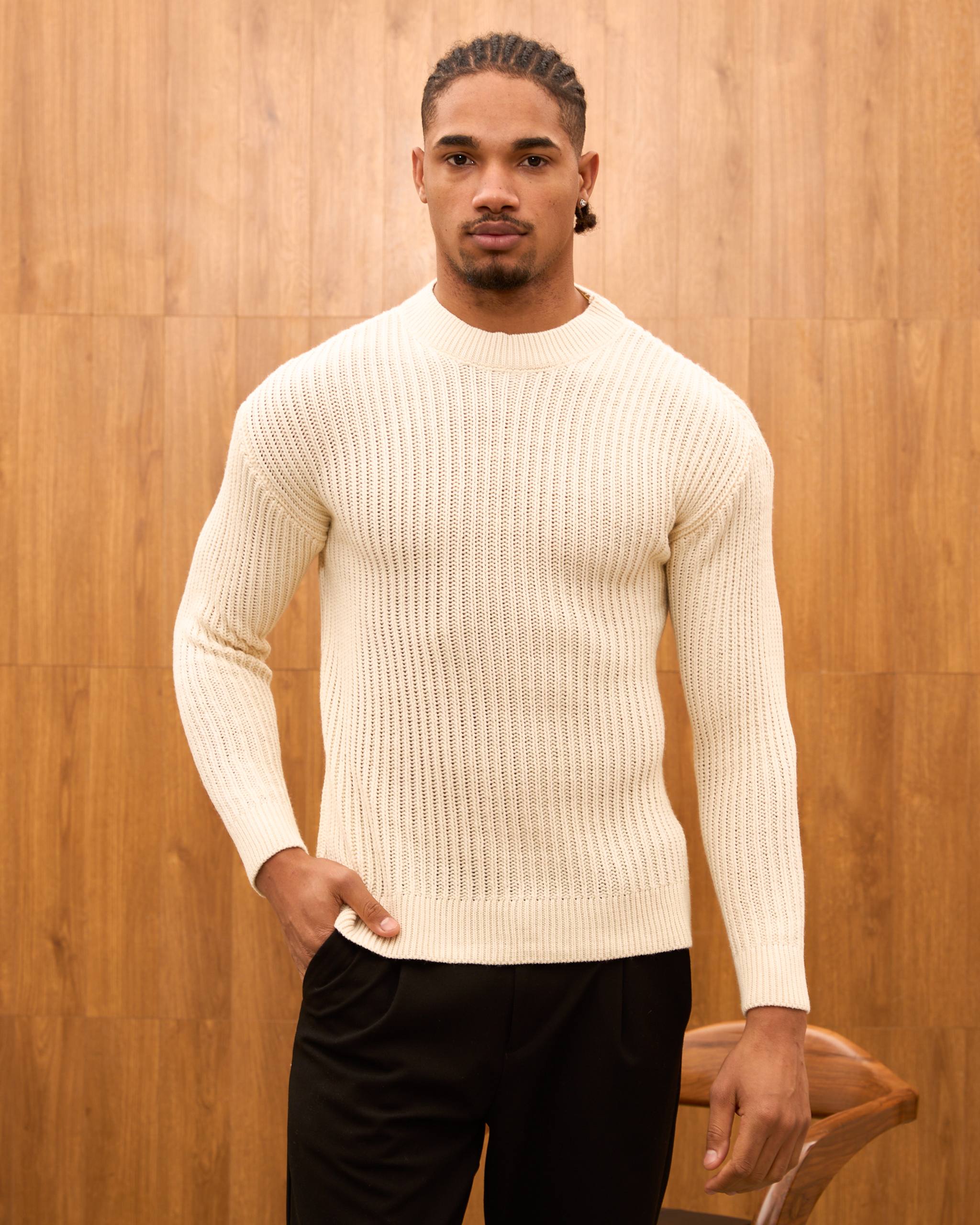 Men's Mock Neck Ribbed Knit Sweater - Tailored Fit Minimalist Luxury Pullover