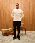 Men's Mock Neck Ribbed Knit Sweater - Tailored Fit Minimalist Luxury Pullover