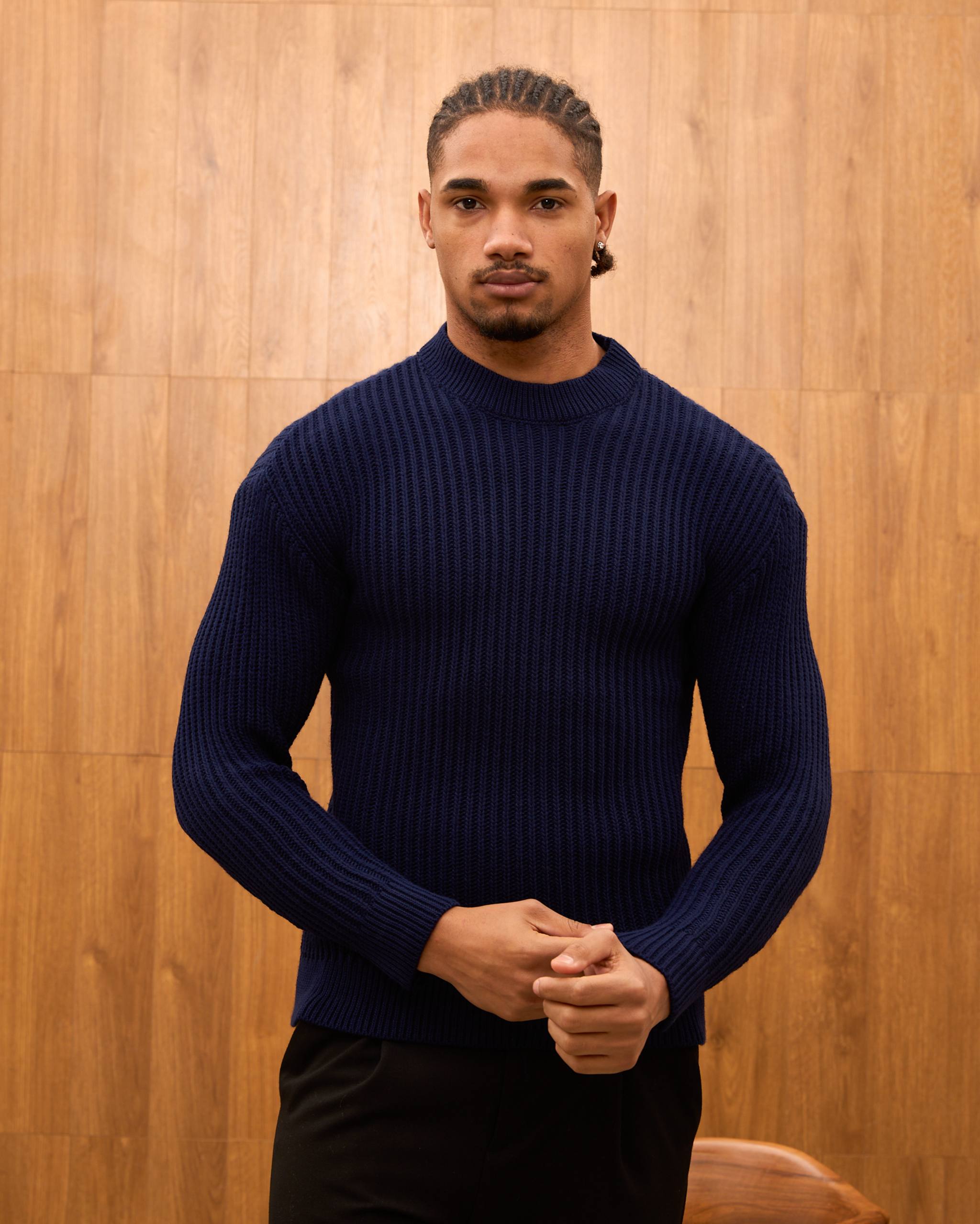 Men's Mock Neck Ribbed Knit Sweater - Tailored Fit Minimalist Luxury Pullover