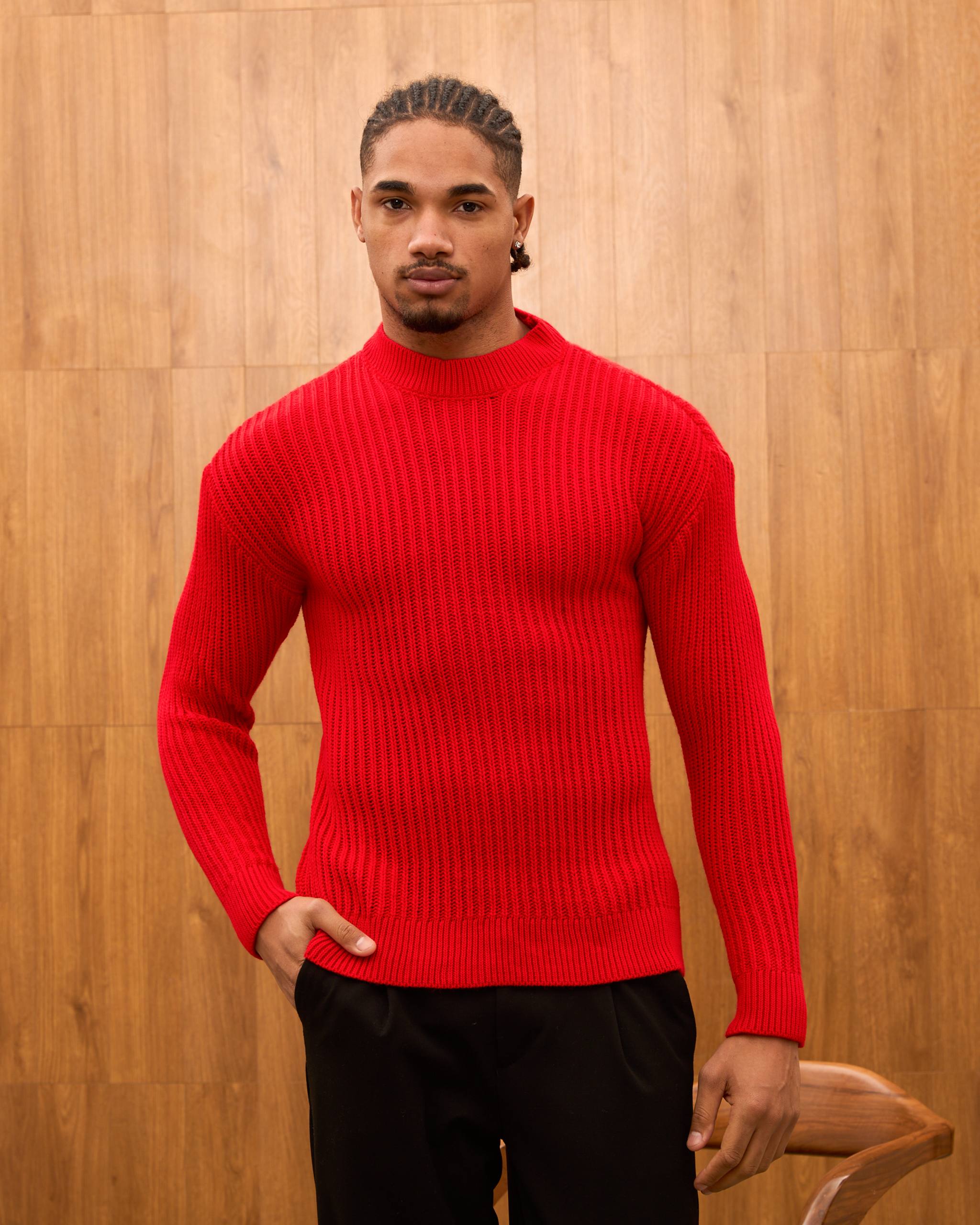 Men's Mock Neck Ribbed Knit Sweater - Tailored Fit Minimalist Luxury Pullover