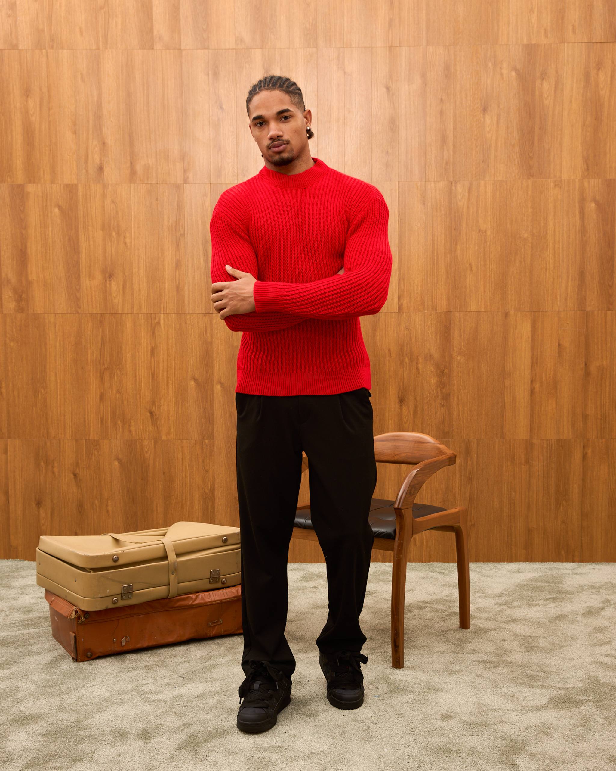 Men's Mock Neck Ribbed Knit Sweater - Tailored Fit Minimalist Luxury Pullover