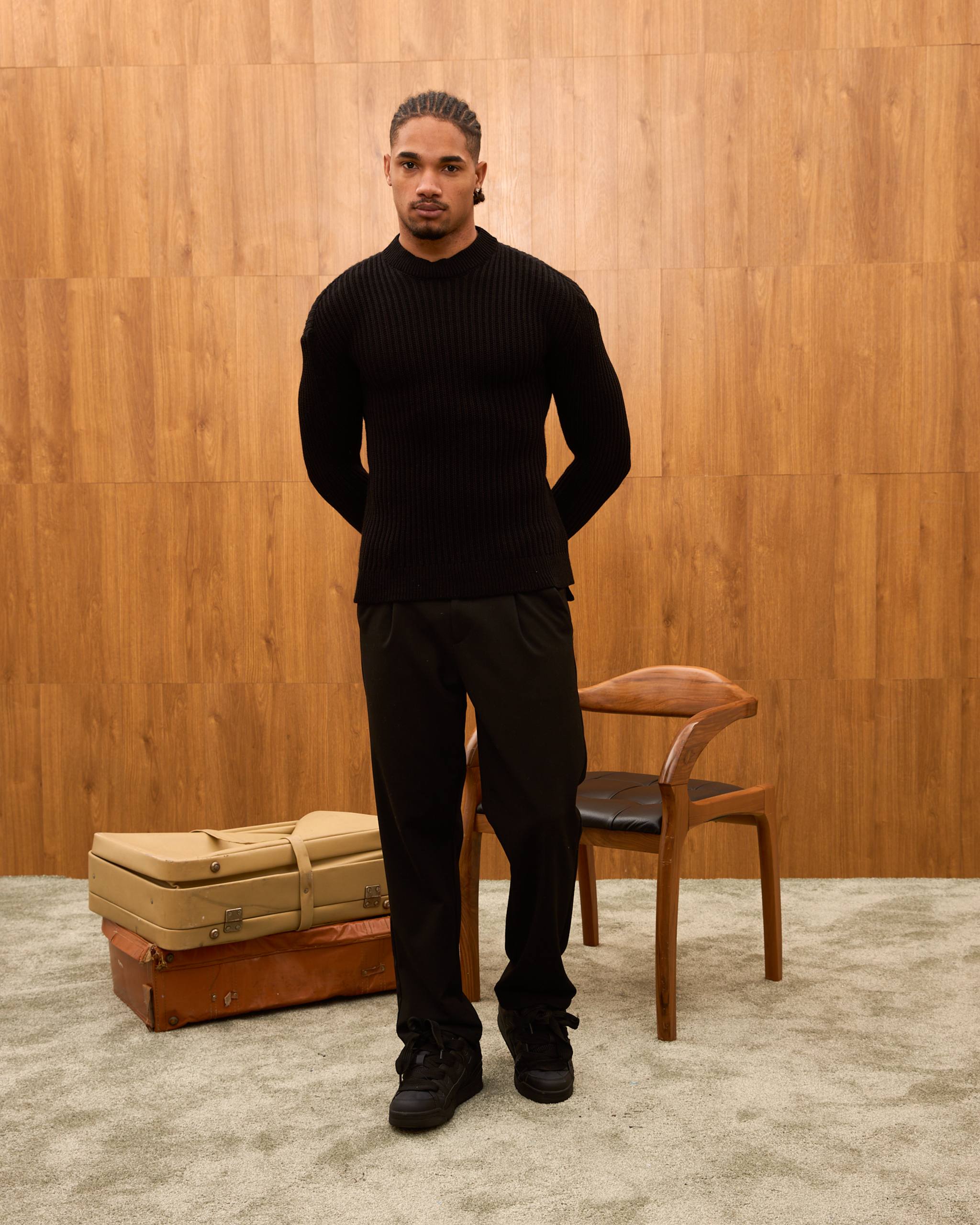 Men's Mock Neck Ribbed Knit Sweater - Tailored Fit Minimalist Luxury Pullover