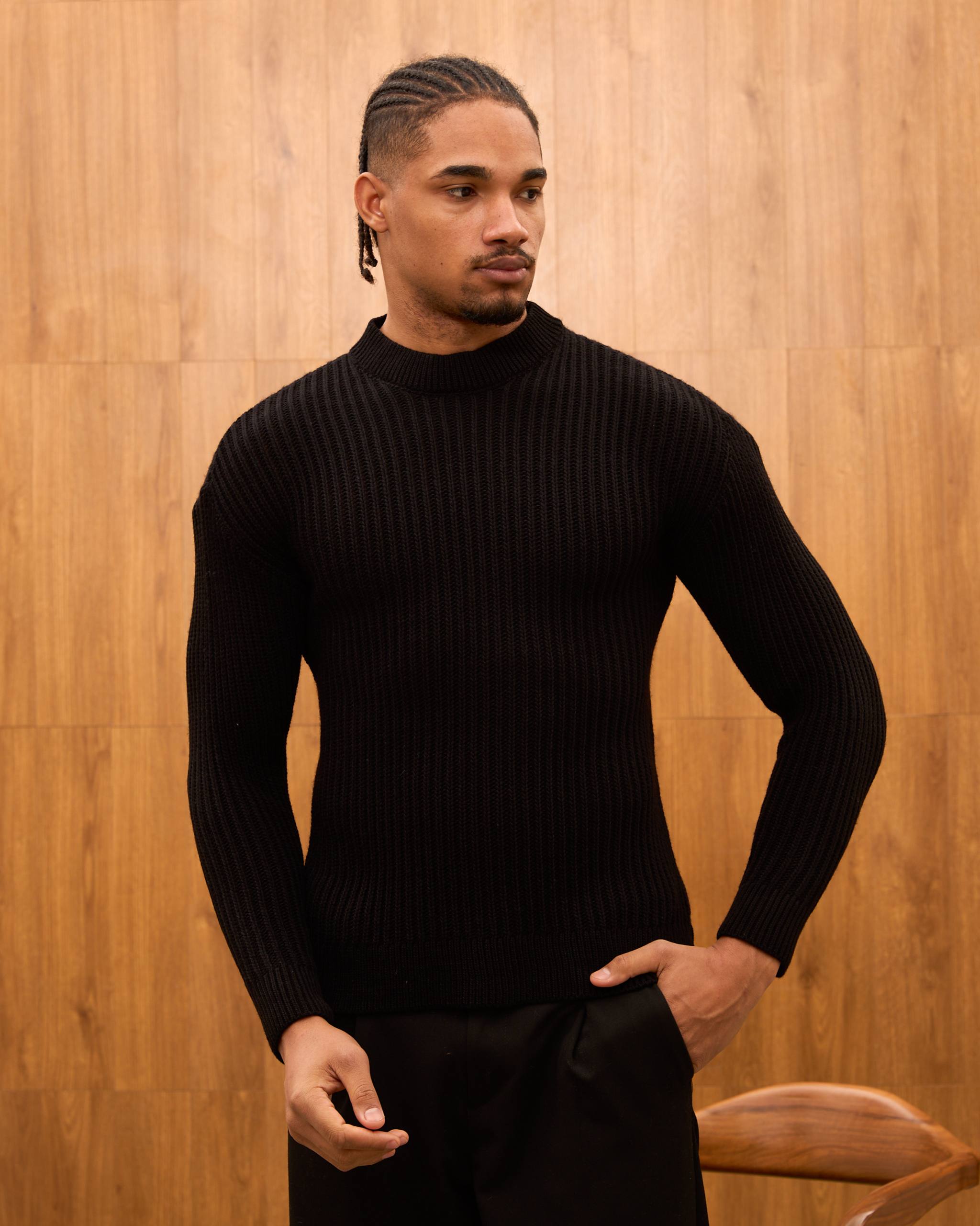 Men's Mock Neck Ribbed Knit Sweater - Tailored Fit Minimalist Luxury Pullover