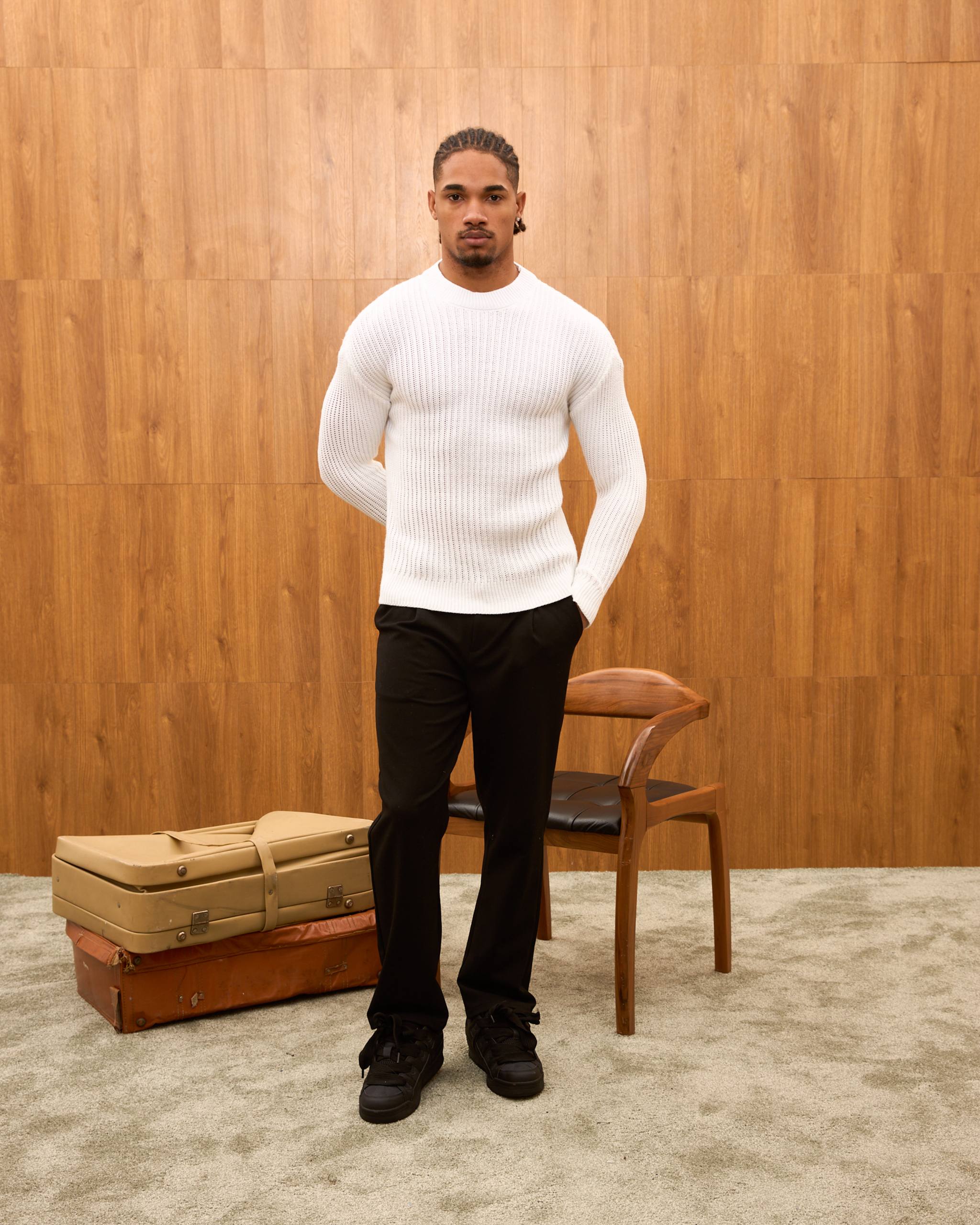 Men's Mock Neck Ribbed Knit Sweater - Tailored Fit Minimalist Luxury Pullover