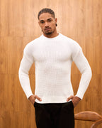 Men's Mock Neck Ribbed Knit Sweater - Tailored Fit Minimalist Luxury Pullover