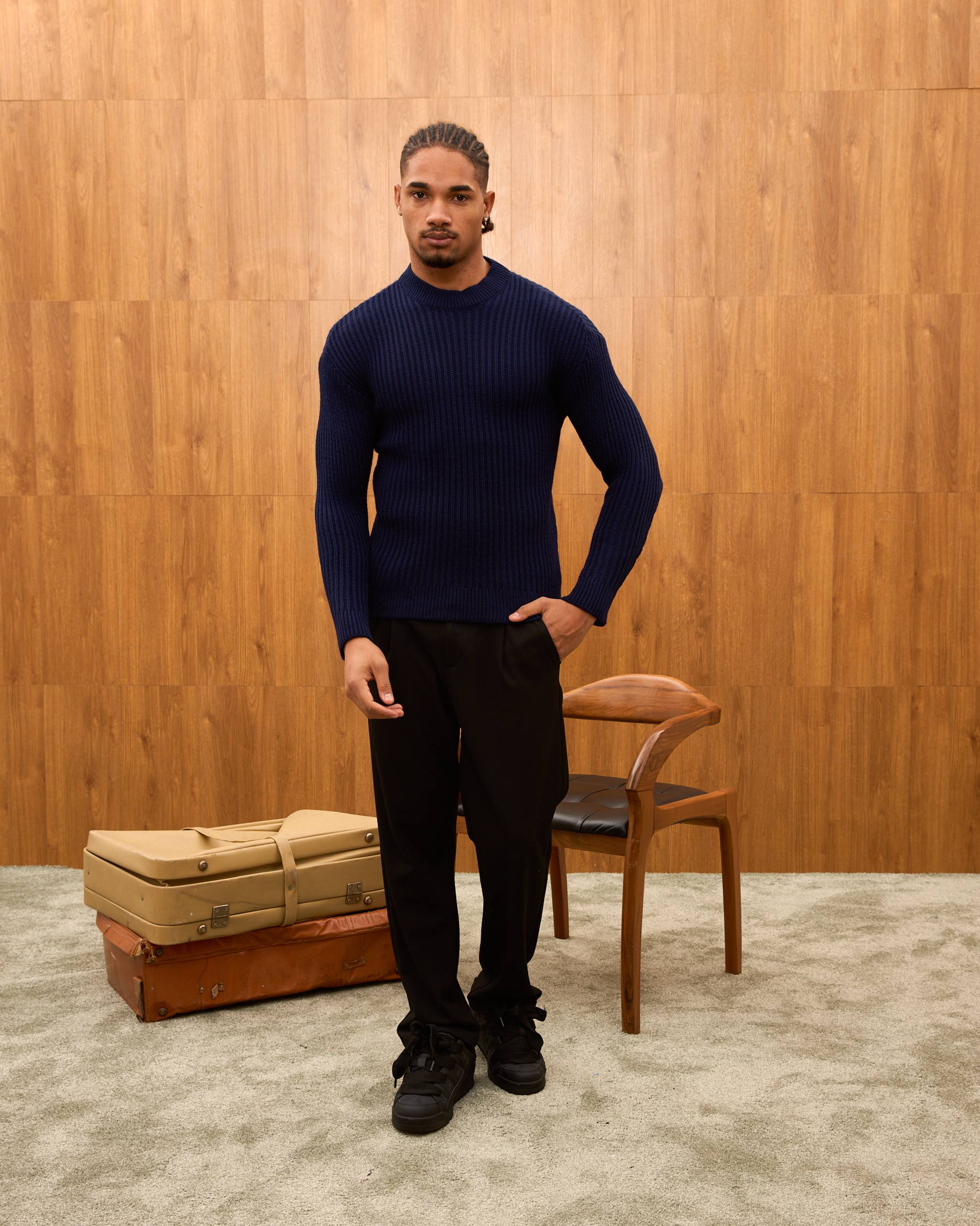 Men's Mock Neck Ribbed Knit Sweater - Tailored Fit Minimalist Luxury Pullover