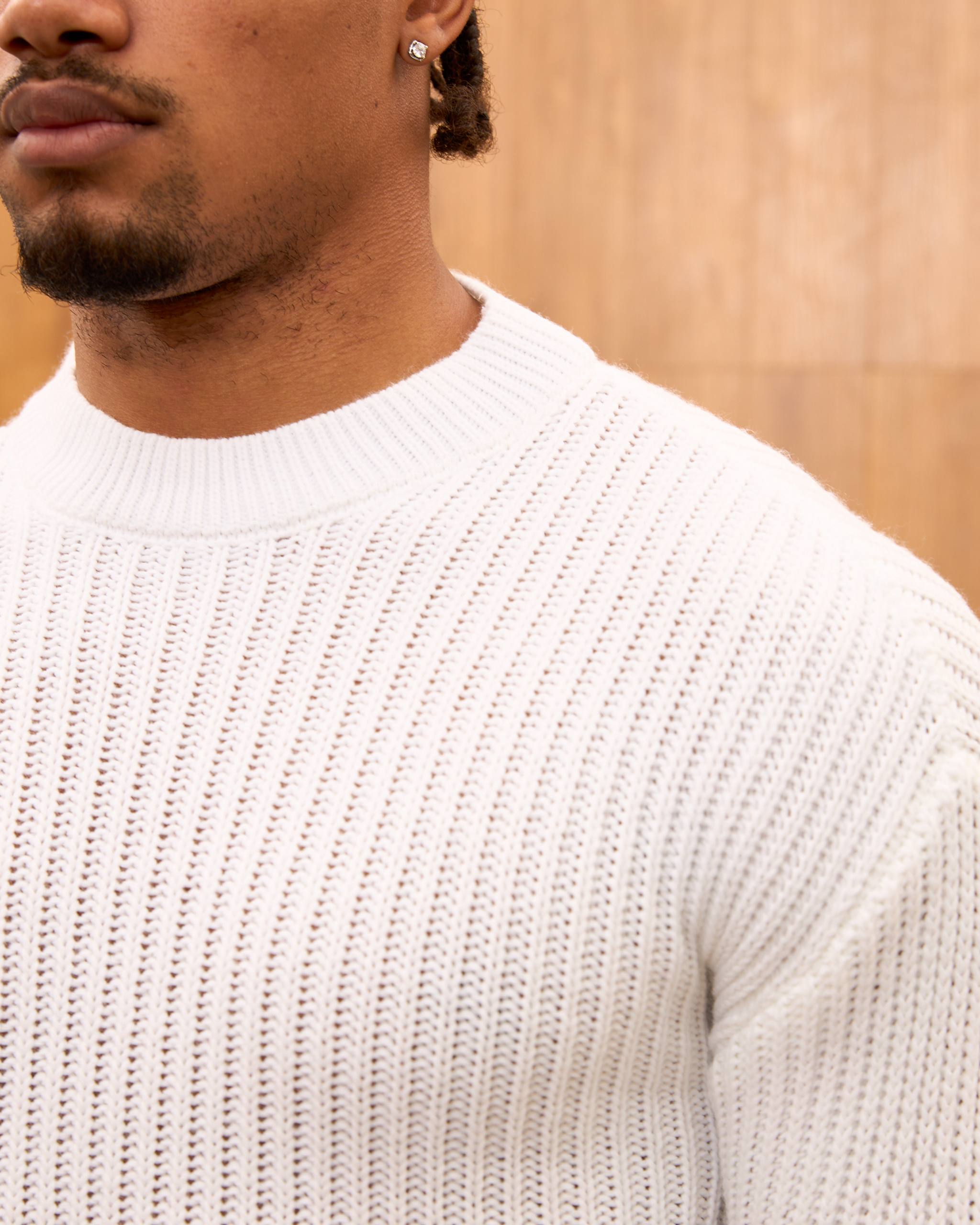 Men's Mock Neck Ribbed Knit Sweater - Tailored Fit Minimalist Luxury Pullover