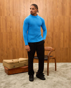 Men's Mock Neck Ribbed Knit Sweater - Tailored Fit Minimalist Luxury Pullover