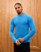 Men's Mock Neck Ribbed Knit Sweater - Tailored Fit Minimalist Luxury Pullover