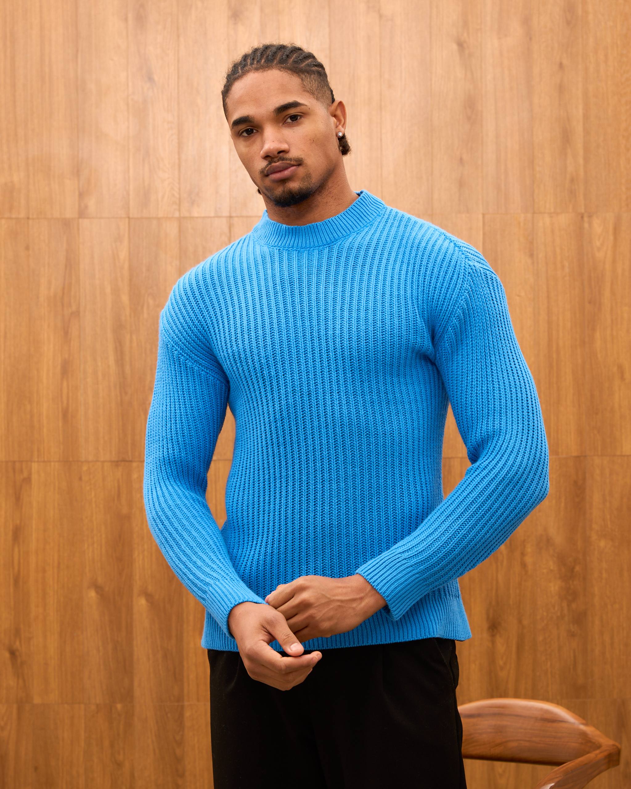 Men's Mock Neck Ribbed Knit Sweater - Tailored Fit Minimalist Luxury Pullover