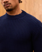 Men's Mock Neck Ribbed Knit Sweater - Tailored Fit Minimalist Luxury Pullover