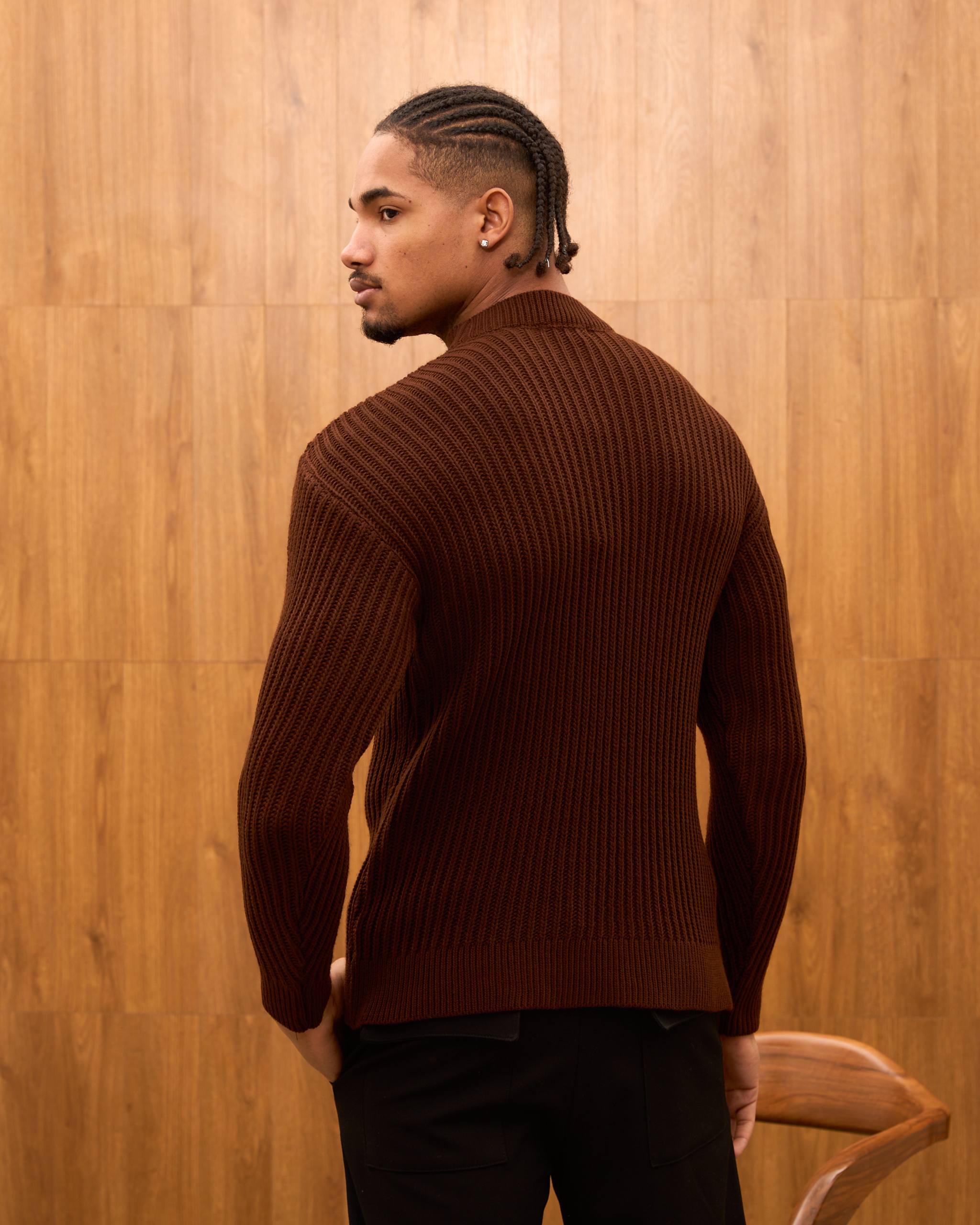 Men's Mock Neck Ribbed Knit Sweater - Tailored Fit Minimalist Luxury Pullover