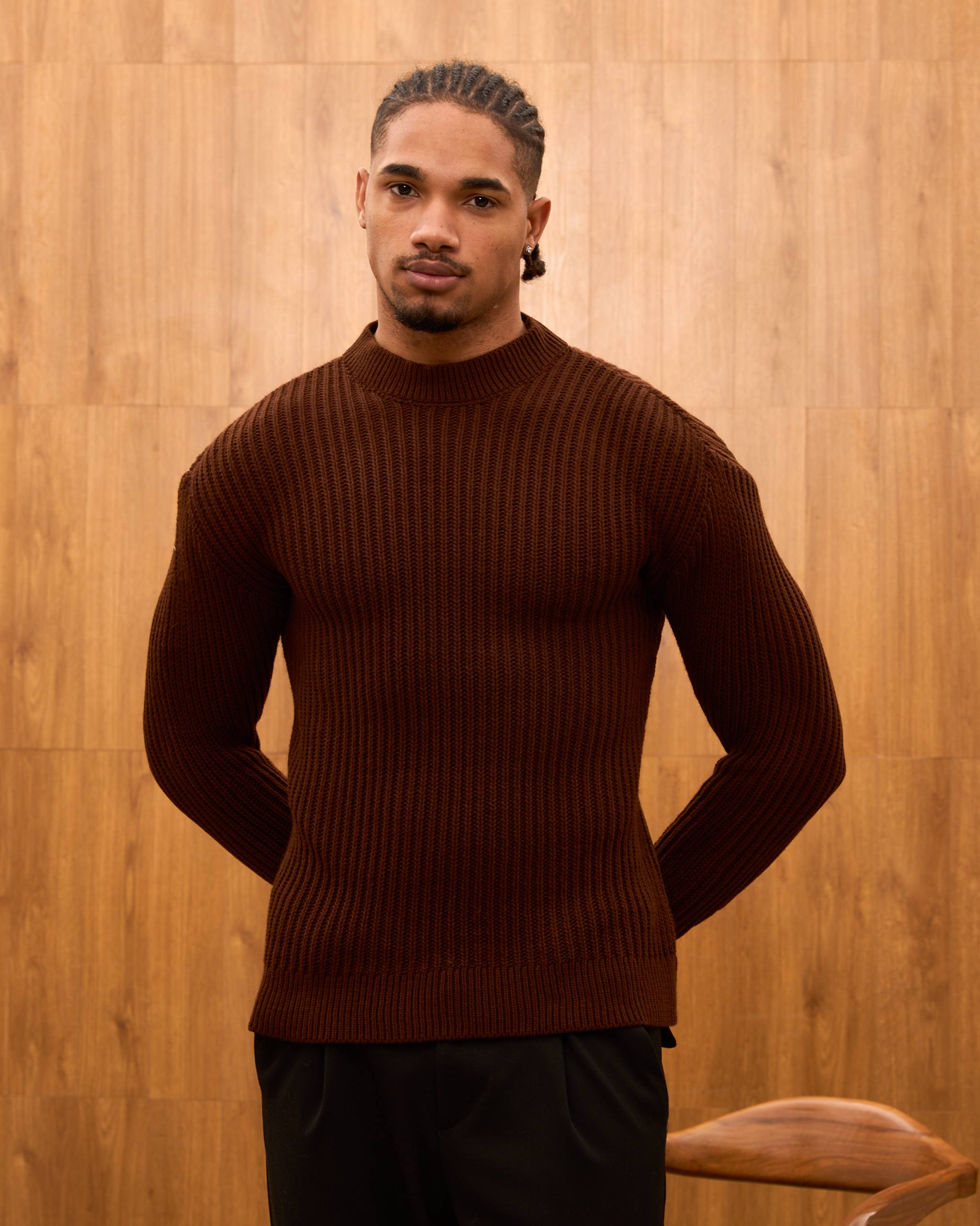 Men's Mock Neck Ribbed Knit Sweater - Tailored Fit Minimalist Luxury Pullover
