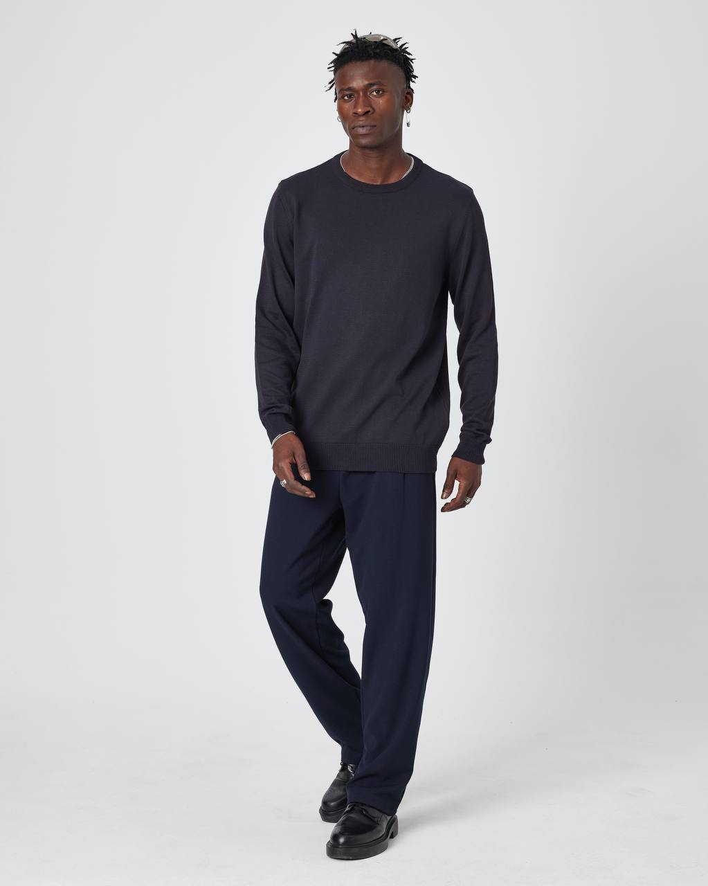 Men's Oversized Plain Knit Crew Neck Sweater - Casual Comfort