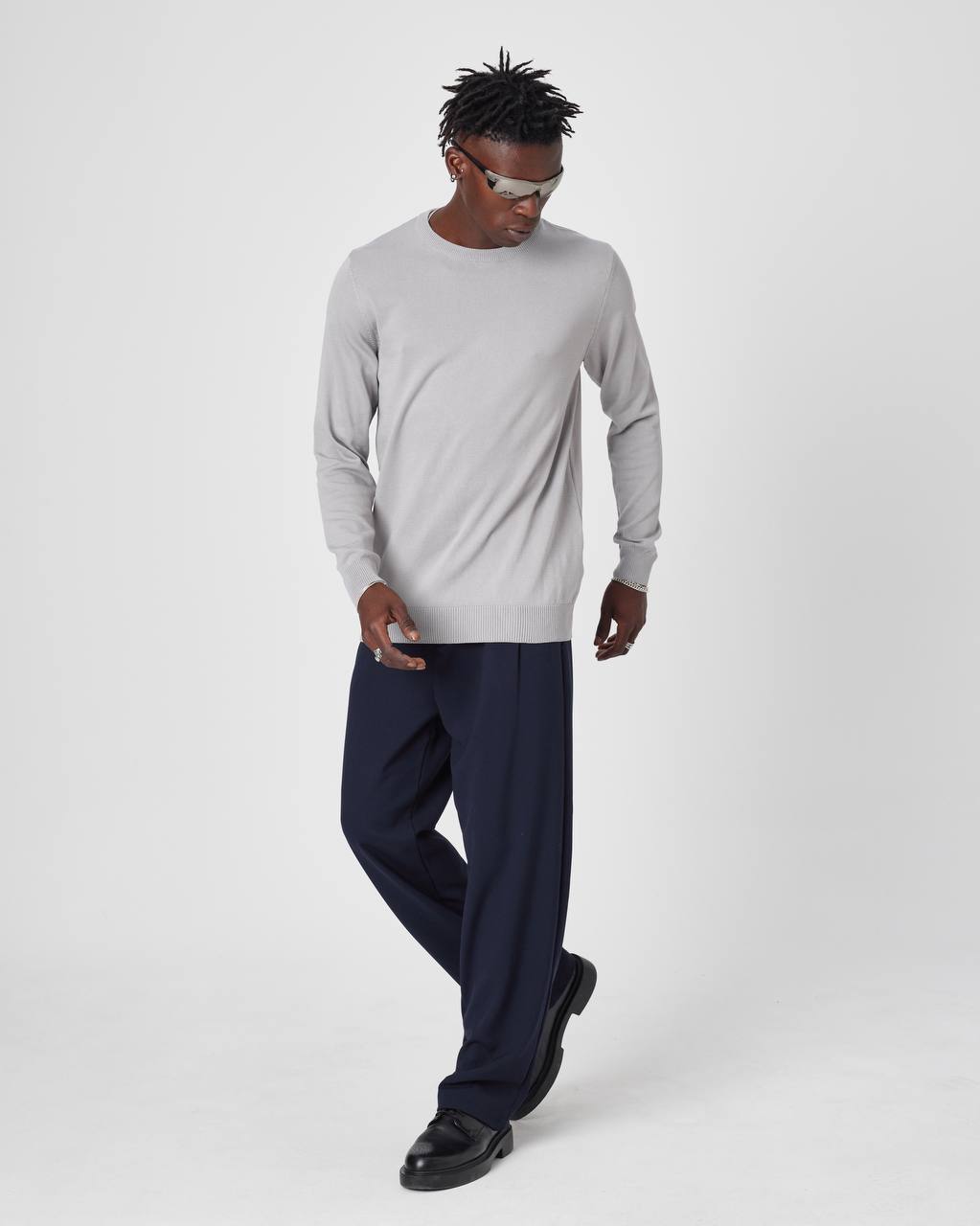 Men's Oversized Plain Knit Crew Neck Sweater - Casual Comfort