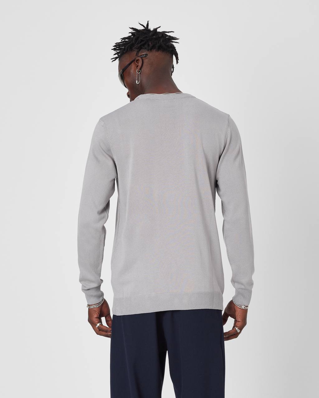 Men's Oversized Plain Knit Crew Neck Sweater - Casual Comfort