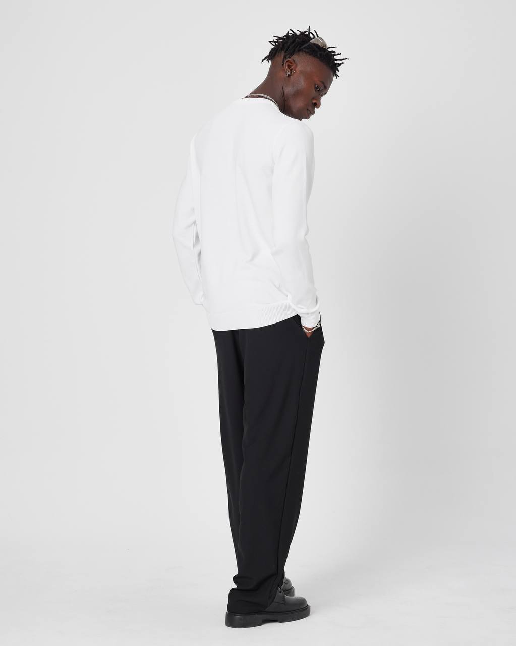 Men's Oversized Plain Knit Crew Neck Sweater - Casual Comfort