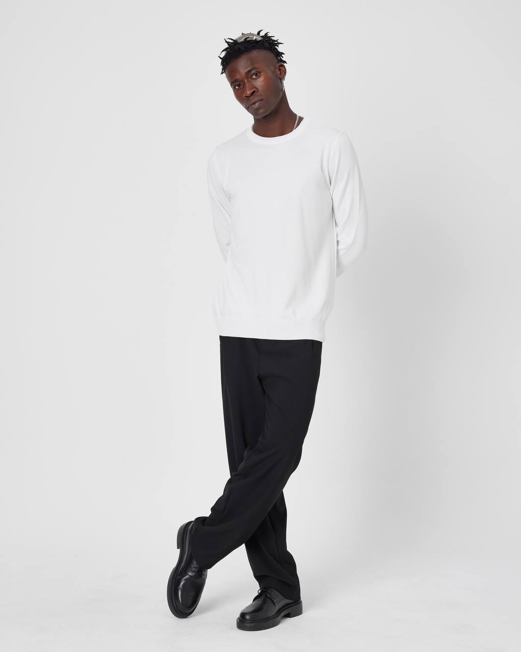 Men's Oversized Plain Knit Crew Neck Sweater - Casual Comfort