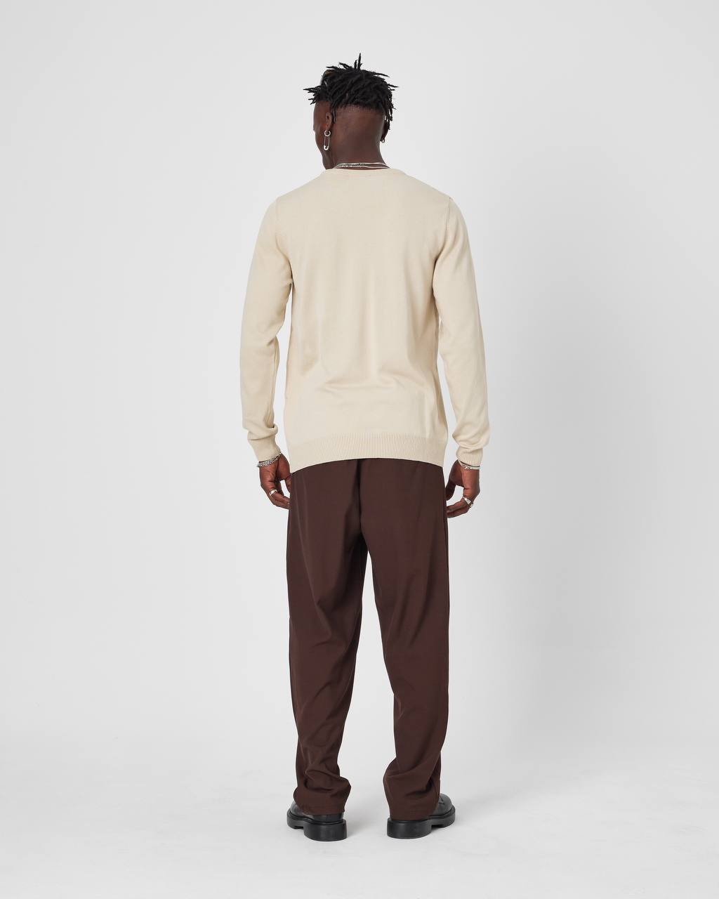 Men's Oversized Plain Knit Crew Neck Sweater - Casual Comfort