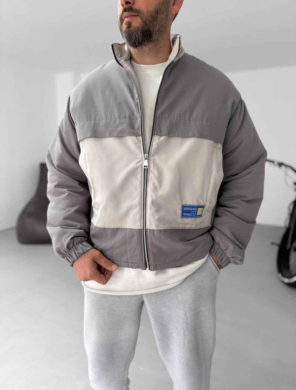 Men's Oversized Zip-Up Sweatshirt Two-Tone