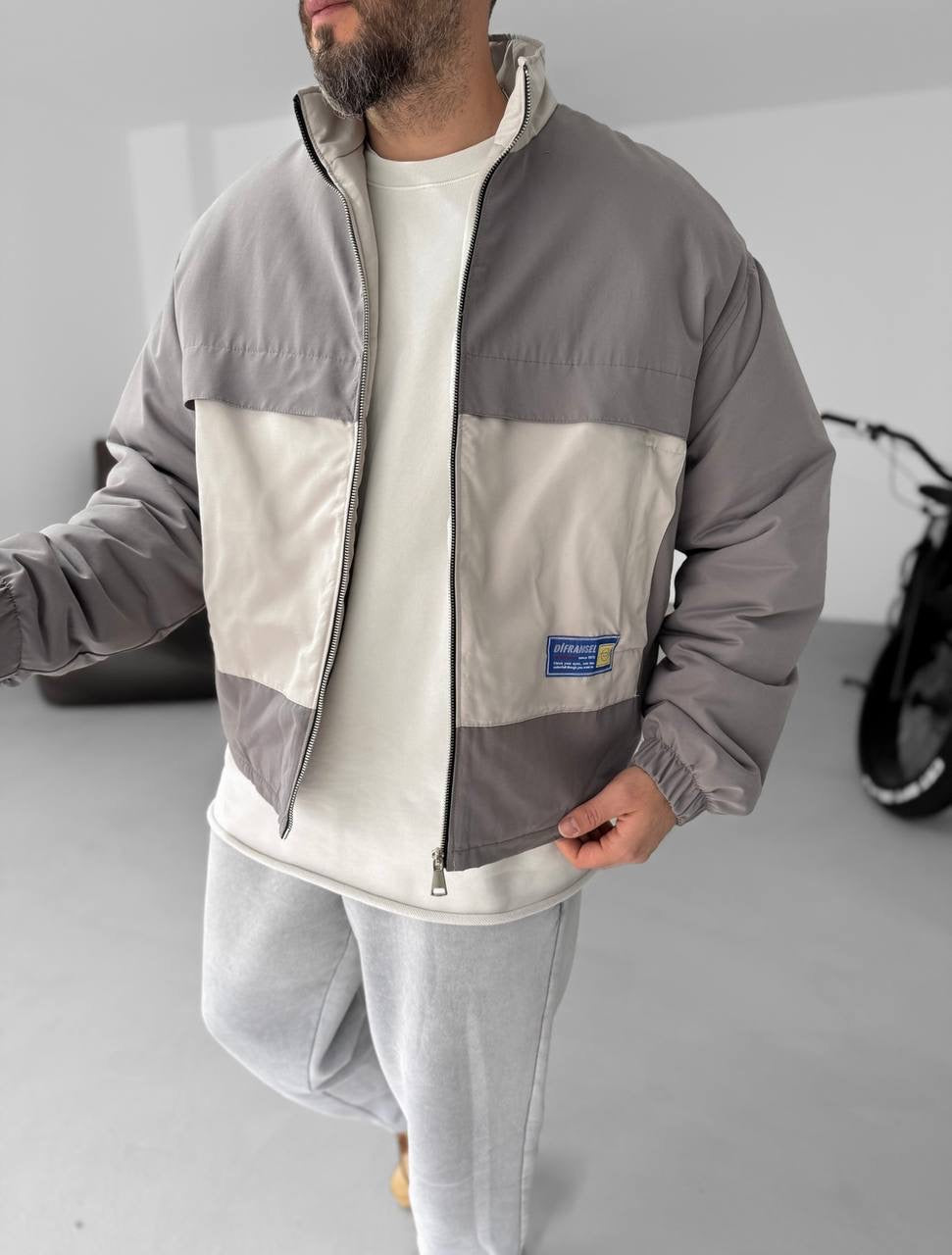 Men's Oversized Zip-Up Sweatshirt Two-Tone